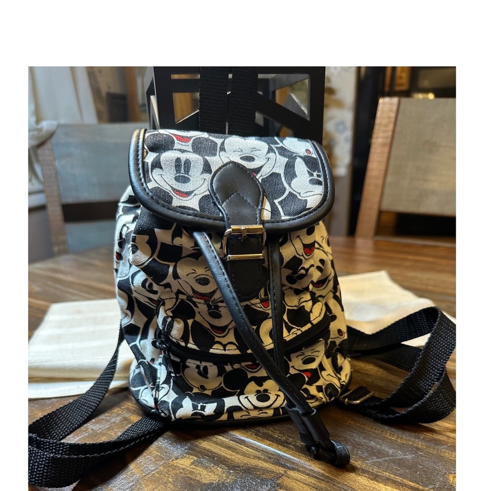 Vintage Disney Mickey Mouse Mini Backpack Y2K Black White Canvas Drawstring Bag
